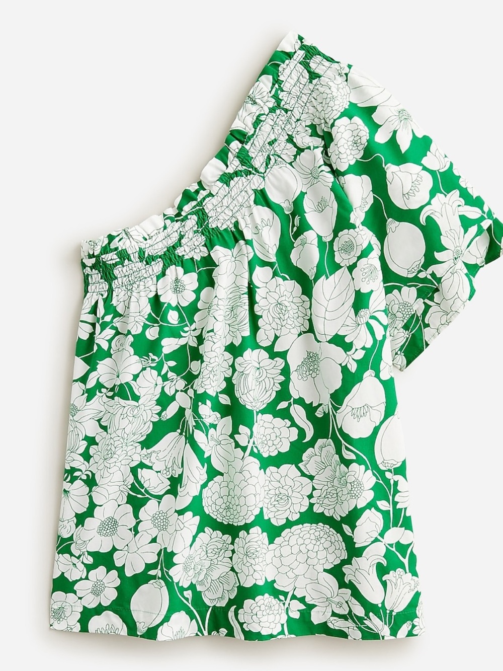J.crew Smocked one-shoulder top in Kelly green floral size 2X